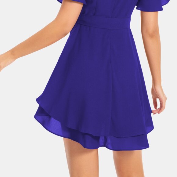 Surplice Neck Flutter Sleeve Dress - Picture 8 of 8
